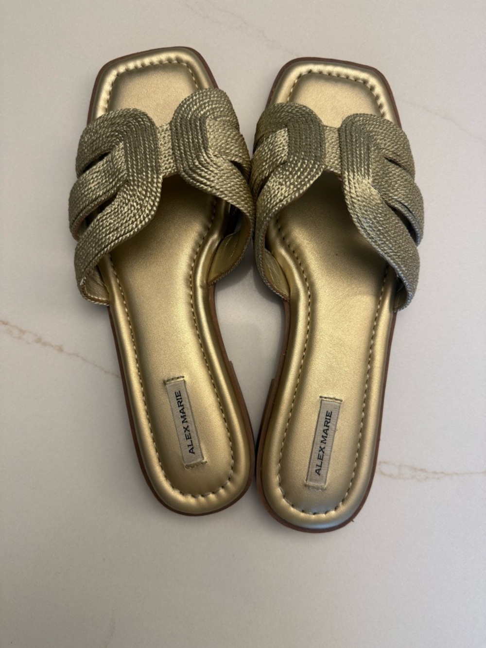 Alex Marie Metallic Gold Braided Slide Sandals size 8